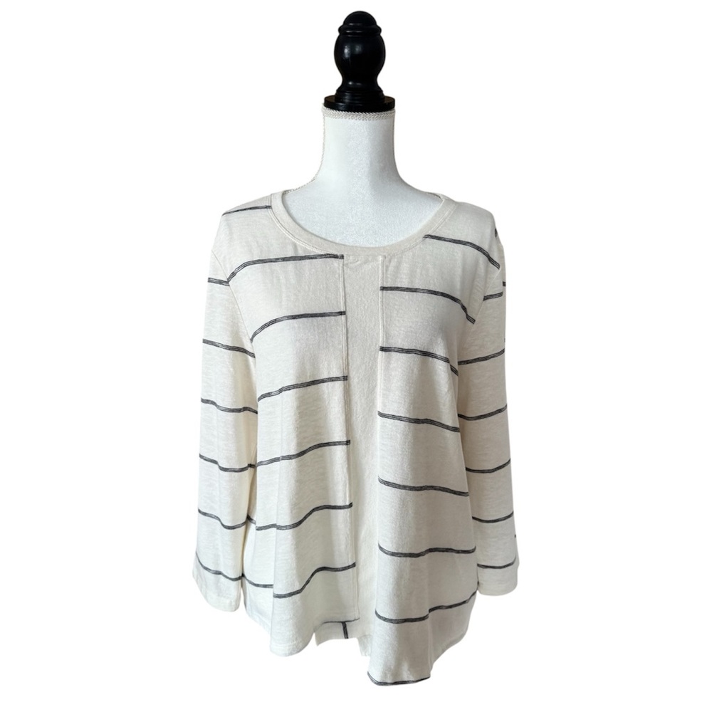 Habitat Striped Summer Knit Sweater Overlapping Panel Hem Relaxed Fit Medium